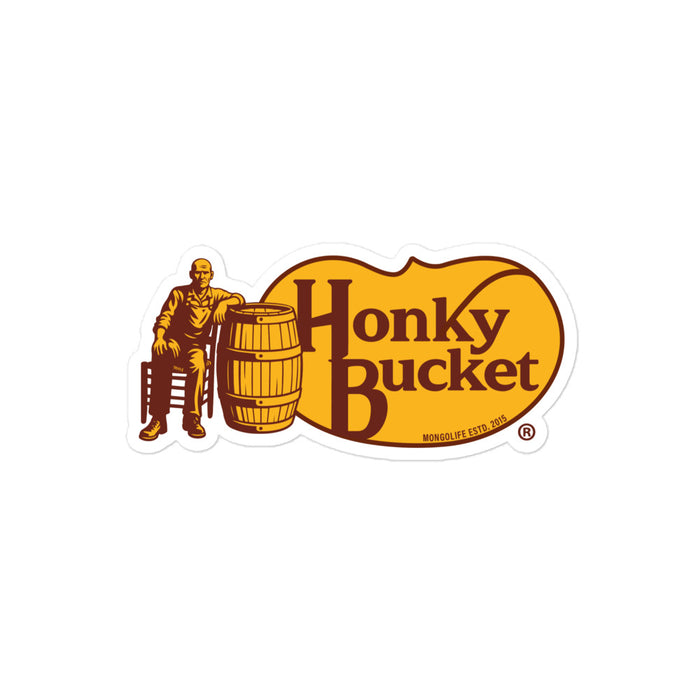 4×4″ vinyl sticker featuring “Honky Bucket” Cracker Barrel-style parody with vintage design.