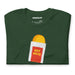 Close-up of forest green shirt with McDonald’s-style hash brown and “Hot Mess” text on red wrapper.
