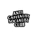 4x4" Anti-Capitalist Socialist Club sticker featuring a bold typographic design, ideal for personalizing gear.