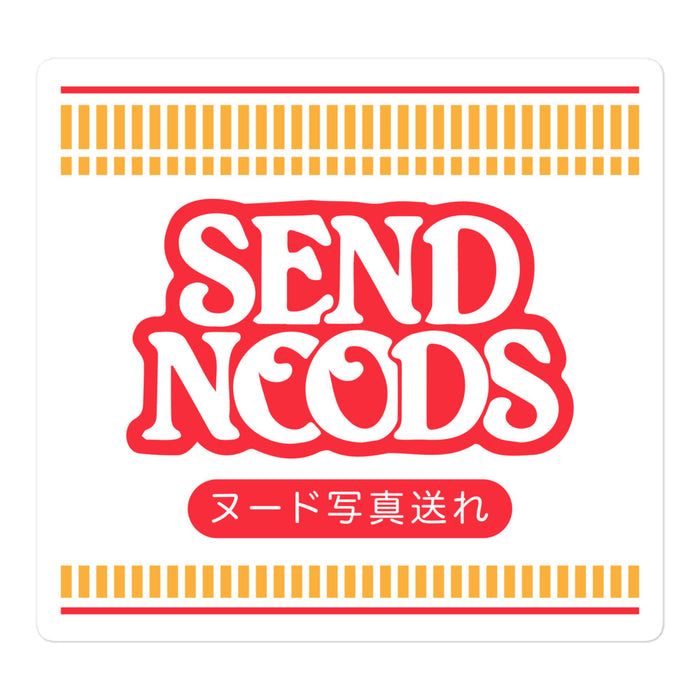 "Send Noods" parody sticker in the style of a cup noodle design, ideal for ramen lovers.