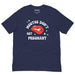 Navy blue t-shirt displaying “Mouths Don’t Get Pregnant” design with red biting lips and white lettering.