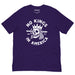Team Purple version of the “No Kings in America” protest tee with white design of a crowned skull and dagger.