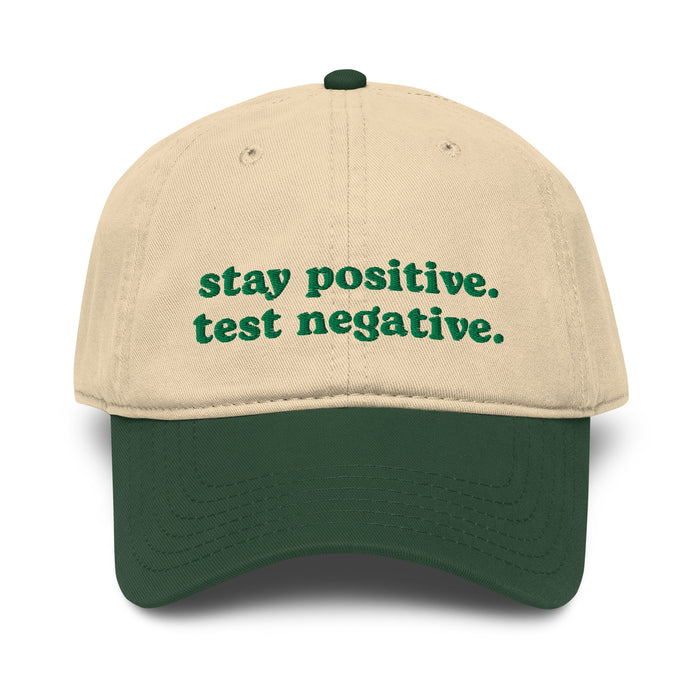 khaki and green stay positive test negative baseball cap funny embroidered garment washed hat