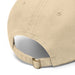 close up of khaki stay positive test negative cap garment washed fabric detail brass buckle