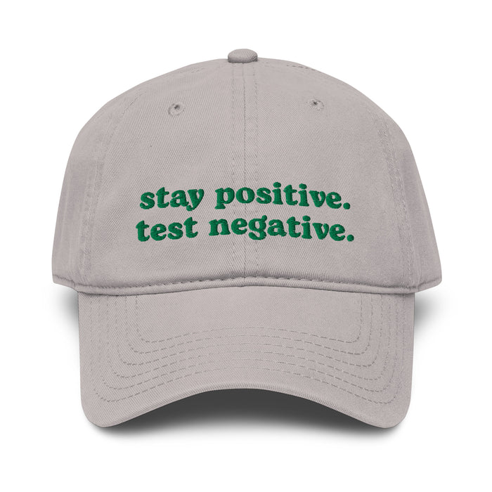 gray stay positive test negative baseball cap funny embroidered garment washed hat
