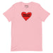 Pink t-shirt with large red heart-shaped design and “Pubic Lice Survivor” text printed on the front.