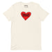 Vintage White t-shirt with a red fuzzy heart graphic and the text “Pubic Lice Survivor” in bold black letters.