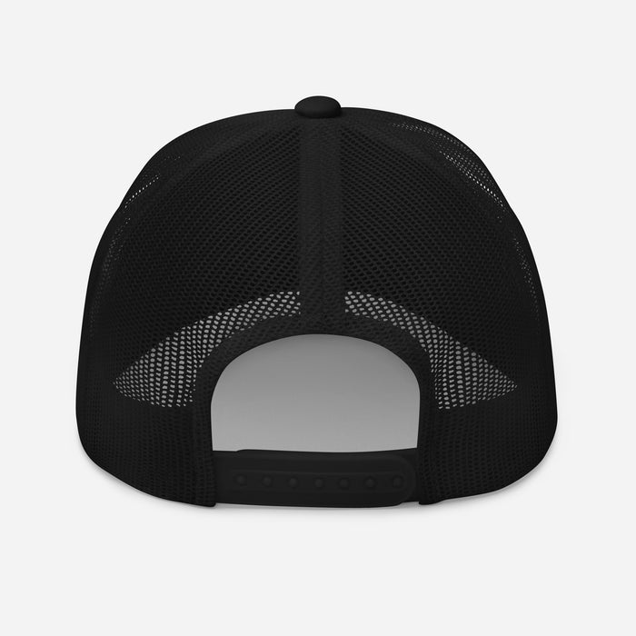 back of black make america goth again trucker cap mesh panels goth parody hat