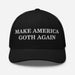 black mesh trucker cap with make america goth again embroidered in white funny parody hat