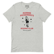 Athletic Heather t-shirt showing the same Ronnie Pickering boxing club design centered.