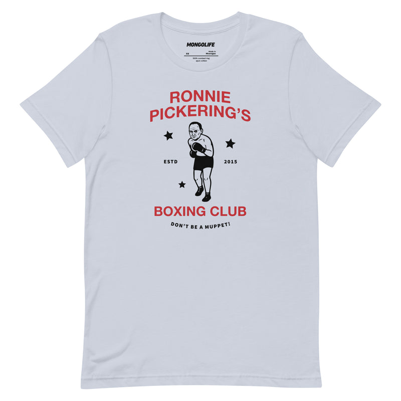 Light Blue t-shirt with the boxing club design and sarcasm‑tinged slogan.