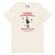 Vintage White t-shirt featuring graphic of Ronnie Pickering as a boxer with text “Ronnie Pickering’s Boxing Club – Don’t Be a Muppet!”