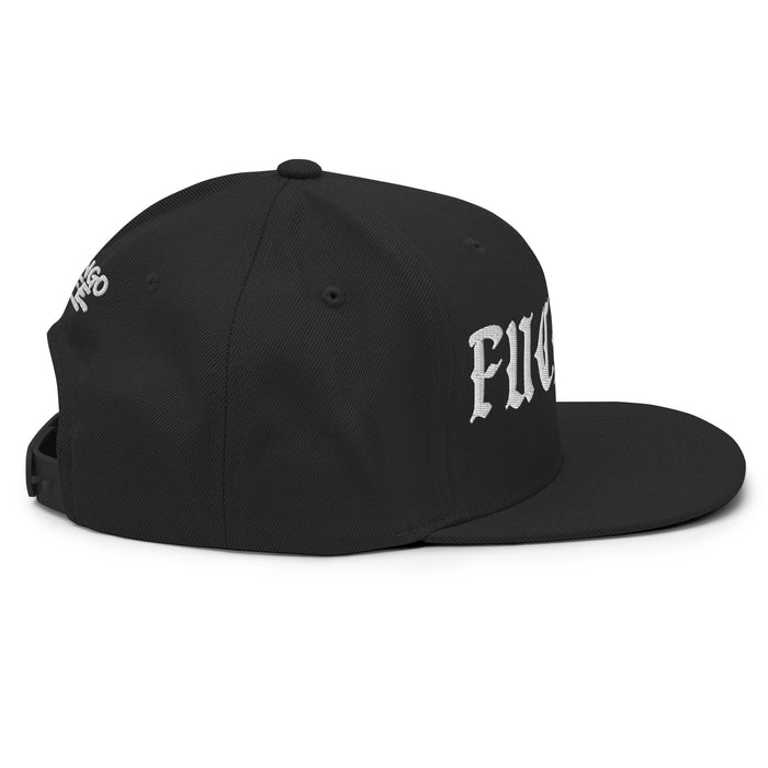 side view of black snapback hat with Fuck ICE embroidery