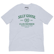 Light blue Silly Goose Club T-shirt showcasing a whimsical goose logo with the text Waddle Your Own Path.