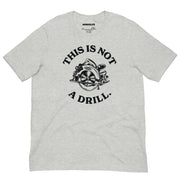 Athletic heather t-shirt with a vintage-style circular saw graphic and the pun-based phrase "This Is Not A Drill."