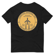 black t-shirt with "Chemtrail Dispersal Unit" design, funny, parody (back)