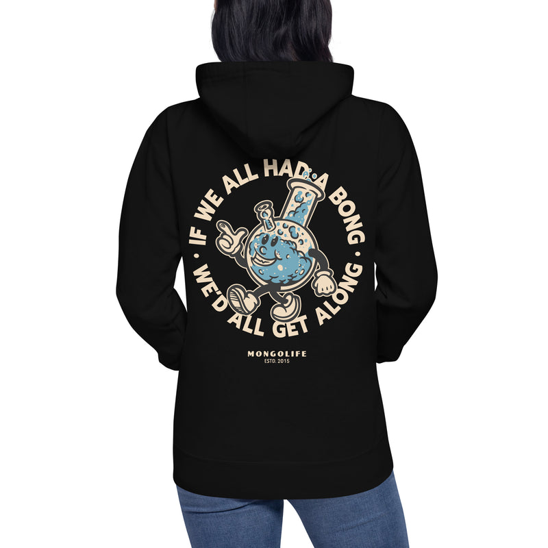 black hoodie with "If We All Had A Bong" design, vintage, weed (back)