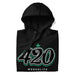 Folded Black hoodie featuring the number "420" in graffiti-style brush lettering, inspired by cannabis culture.