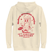 bone hoodie with "Modern Problems Require 18th Century Solutions" design, political (back)