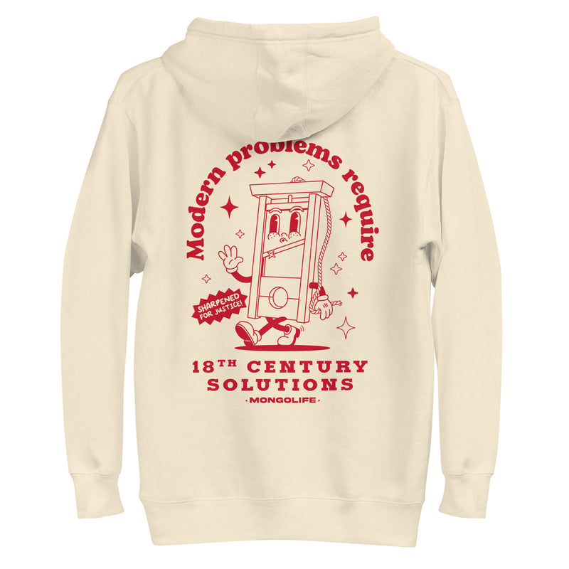 bone hoodie with "Modern Problems Require 18th Century Solutions" design, political (back)