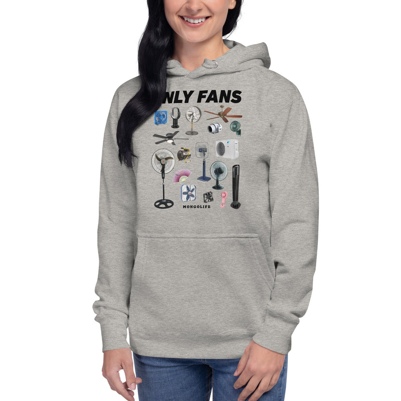 carbon grey hoodie with "Only Fans" design, funny, parody (front)