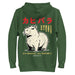 Forest green  cozy hoodie with friendly capybaras and playful Japanese script, in a charming cartoon style.