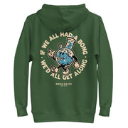 forest green hoodie with "If We All Had A Bong" design, vintage, weed (back)