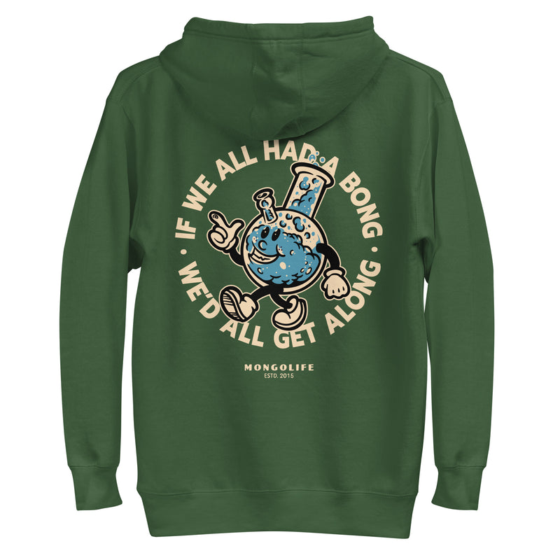 forest green hoodie with "If We All Had A Bong" design, vintage, weed (back)