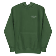 forest green hoodie with "Cultivate Compassion" design, weed (front)
