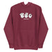 Maroon color hoodie with sign language symbols for 420 in cartoon style on the front.
