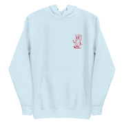 sky blue hoodie with "Modern Problems Require 18th Century Solutions" design, political (front)