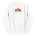 white  hoodie with vibrant rainbow graphic and 'F*ck Off' text, expressing bold attitude.