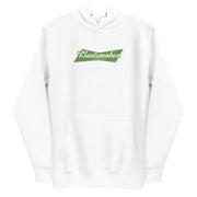 white hoodie with Budsmoker parody logo, combining beer and cannabis culture humor
