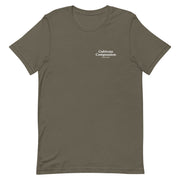 army t-shirt with "Cultivate Compassion" design, weed (front)