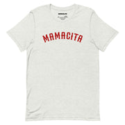 ash grey mamacita t shirt with bold red varsity lettering cute spanish statement tee