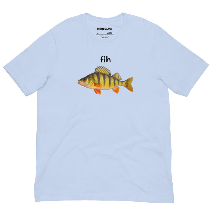baby blue fih fish meme t shirt with realistic perch funny brainrot shitpost tee