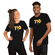 black t-shirt with "710 Wax" design, weed (front)