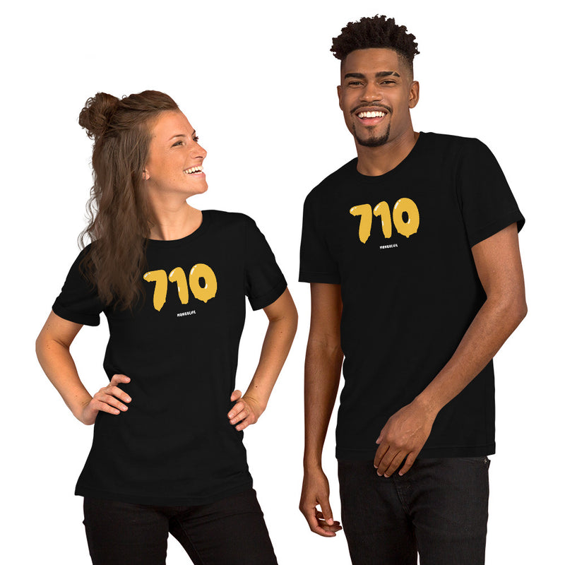 black t-shirt with "710 Wax" design, weed (front)