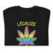 Folded black Legalize Gay Weed T-shirt with vibrant print advocating LGBTQ+ rights and cannabis legalization.