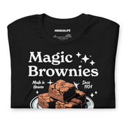 black t-shirt with "Magic Brownies" design, weed (front)