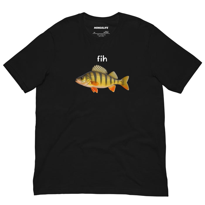 black fih fish meme t shirt with realistic perch funny brainrot shitpost tee