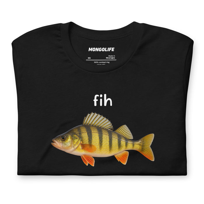 fih misspelled fish meme black t shirt realistic perch funny cursed internet meme tee