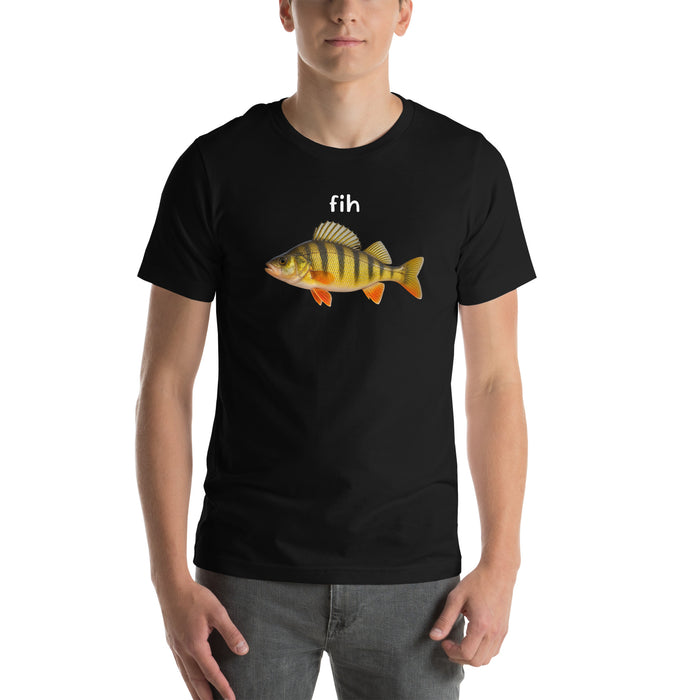 front of black fih fish meme t shirt perch photo funny brainrot internet meme shirt