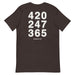 420 247 365 T-Shirt in brown, with back print.