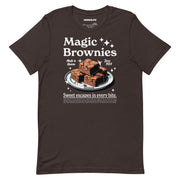 brown t-shirt with "Magic Brownies" design, weed (front)