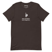 brown stay positive test negative t shirt skeleton thumbs up funny sarcastic quote tee