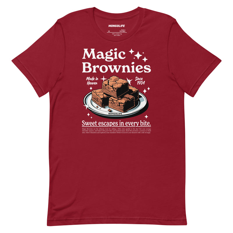 cardinal t-shirt with "Magic Brownies" design, weed (front)