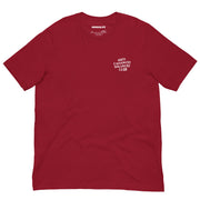 Cardinal red Anti-Capitalist Socialist Club T-shirt showcasing bold white chest print.