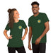 Couple wearing green T-shirts with "420 Breakfast Squad" around a pancake stack and cannabis leaf design.
