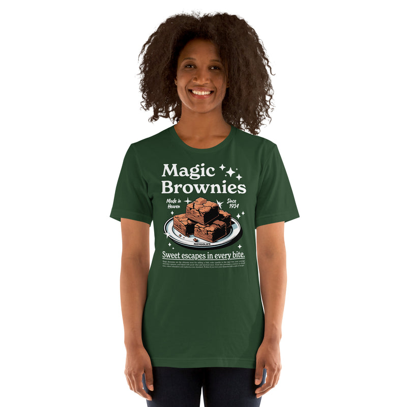 forest t-shirt with "Magic Brownies" design, weed (front)